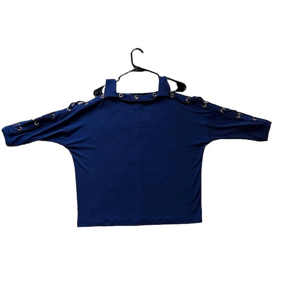 Carmen Marc Valvo Cold Shoulder Dolman Sleeve Blue Top with metal Loops Size M - Picture 1 of 10